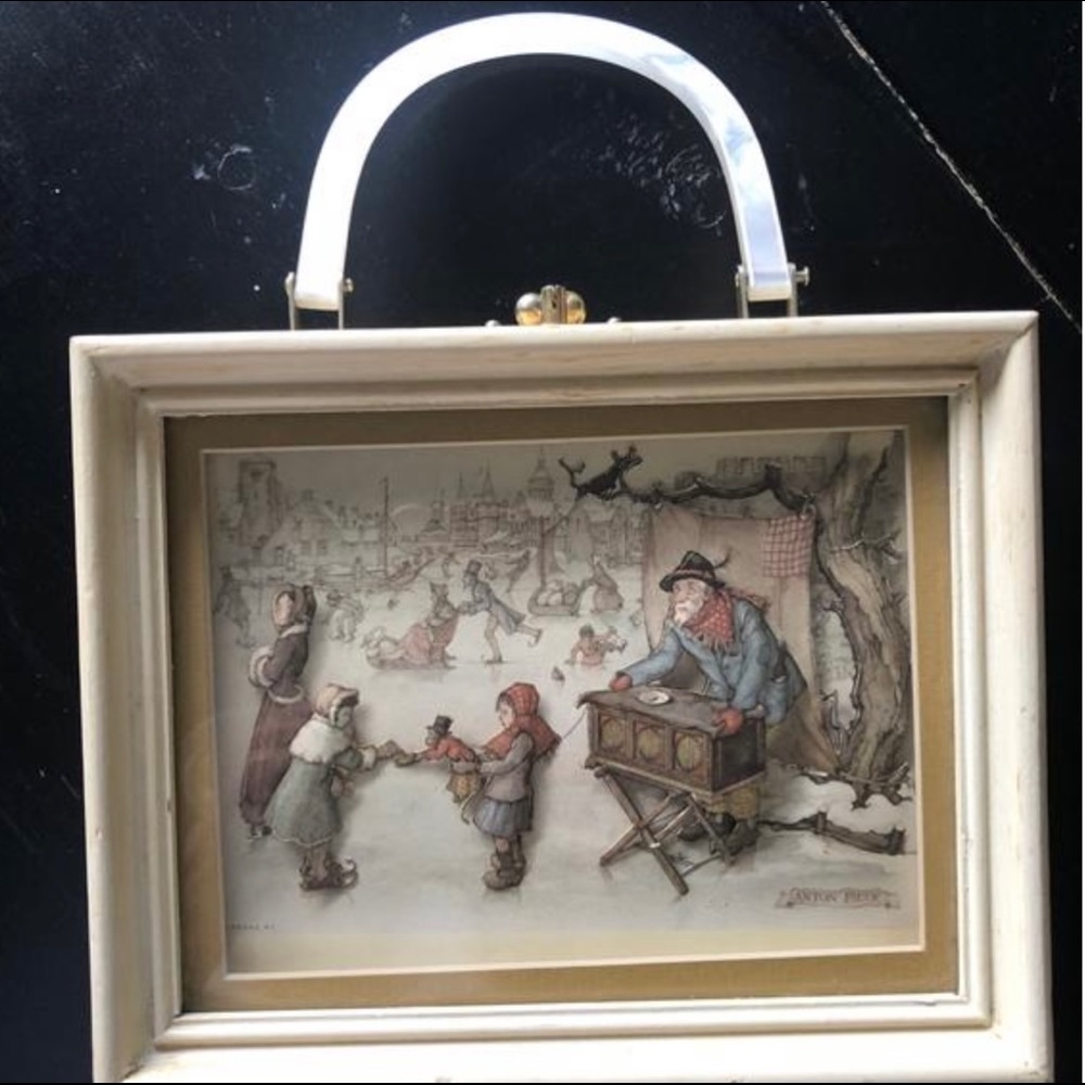 Anton Pieck Wood Shadow Box Purse Winter Scene.